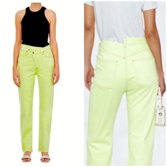 Agolde Neon Green Slanting Overlapping 5-button Jeans Size 25 - Picture 1 of 16
